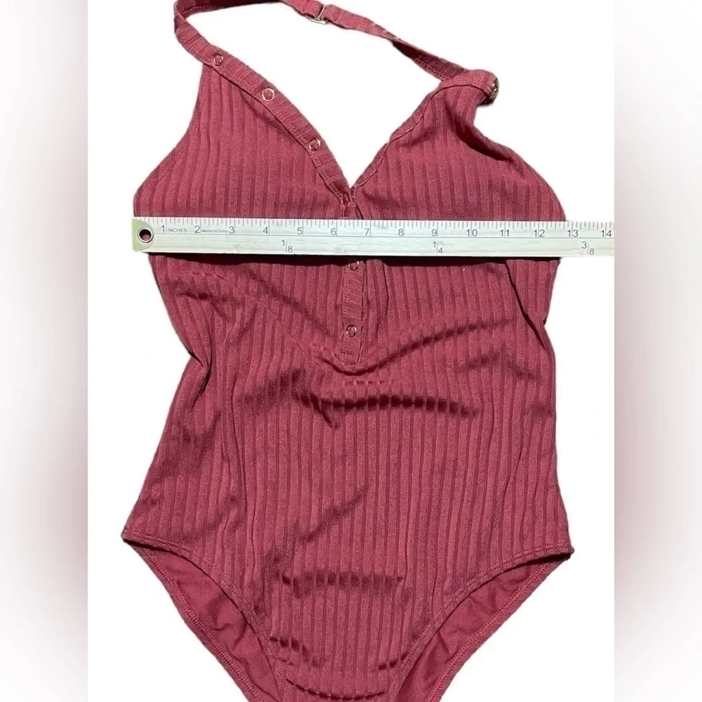 No Boundries Junior Halter One Piece Ribber Swimsuit Low Cut Medium Dark Orange